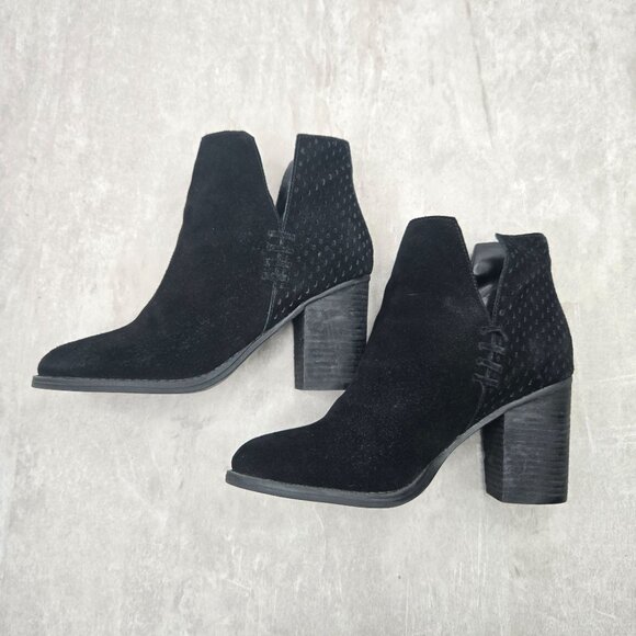 Steve Madden Ankle Boots Womens 7 Black Suede Chunky Block Heel Western Booties - Picture 7 of 10